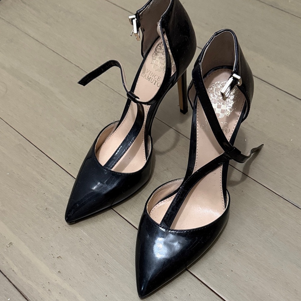 Vince Camuto Glossy Black Strappy Heels
